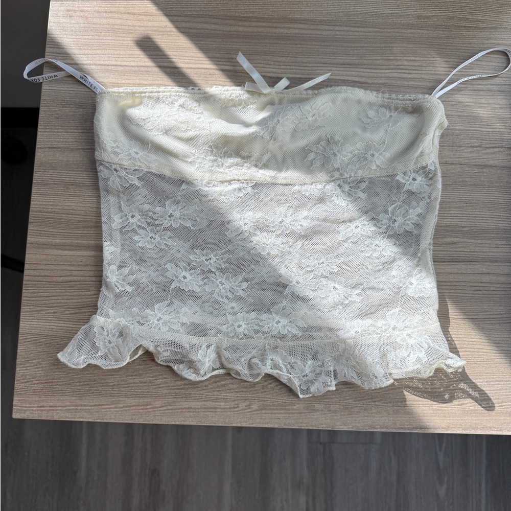 White Fox Boutique Cream Lace Crop Top